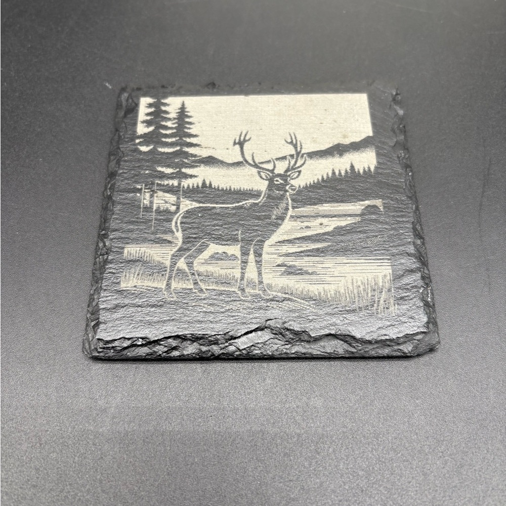 Rustic Deer Slate Coasters - Black and Gray (Set of 4) Laser Engraved Coated - Picture 8 of 8